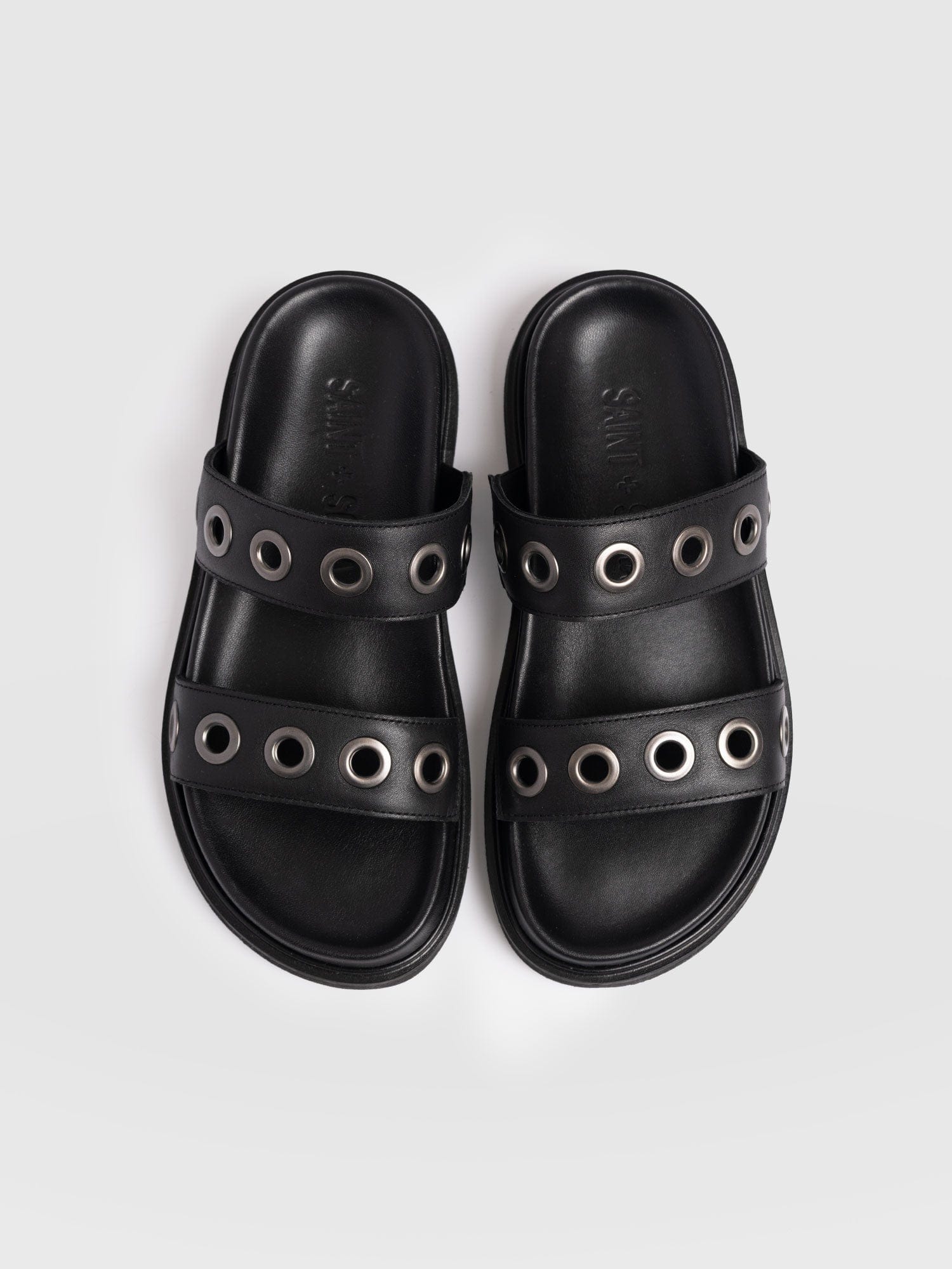 Madison Eyelet Slides - Black